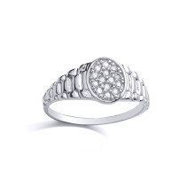 (E) Jewelco London Kids Sterling Silver Cubic Zirconia Watch Strap Oval Cluster Signet Ring - GVR23K