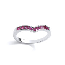 (M) Jewelco London Ladies Sterling Silver Ruby-Red Cubic Zirconia 9 Stone Channel Set Wishbone Eternity Ring - GVR826RUB