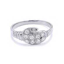 (H) Jewelco London Boys Sterling Silver Cubic Zirconia Boxing Glove Signet Ring - GVR11K