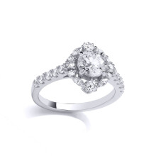 (Q) Jewelco London Ladies Rhodium Plated Sterling Silver Marquise CZ Shoulder Set Assorted Halo Cluster Cocktail Ring - GVR978