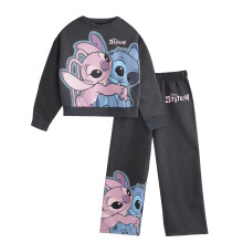 (8-9 Years, Dark Grey) Lilo & Stitch Girls Angel Sweatshirt & Jogging Bottoms Set
