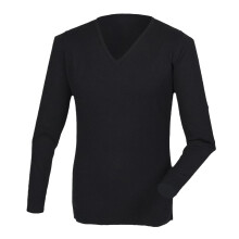 (L, Black) Henbury Mens Cashmere Touch Acrylic V-Neck Jumper / Knitwear