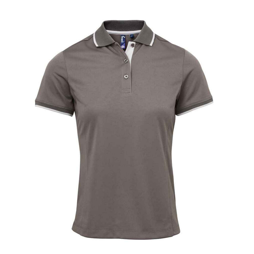 Premier Women's Dark Grey Coolchecker Contrast Pique Polo Shirt In | Size: Small - Image 2