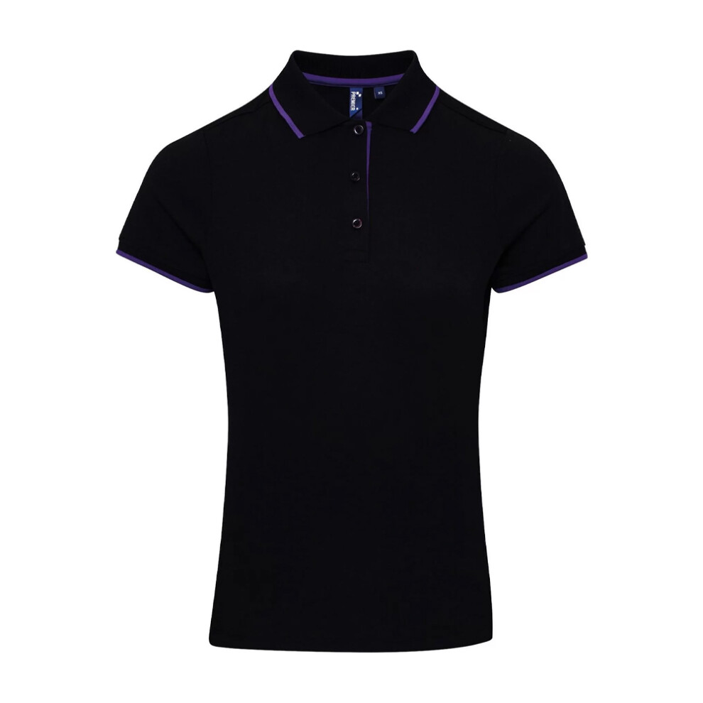 Premier (Xs, Black/Purple) Womens/Ladies Coolchecker Contrast Pique Polo Shirt