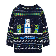 (9-10 Years, Navy/Green/White) Minecraft Childrens/Kids Snowy Knitted Christmas Jumper