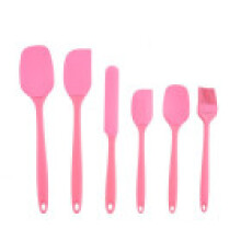 (Pink)Ensemble de cuillères à spatules en silicone 6 pièces ustensiles de cuisine dont brosse à pâtisserie en caoutchouc antiadhésive