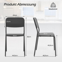 Set van 4 zwarte stapelbare eetkamerstoelen met metalen poten