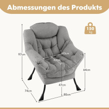Relaxfauteuil met armleuningen, zijvak en voetensteun - Grijs