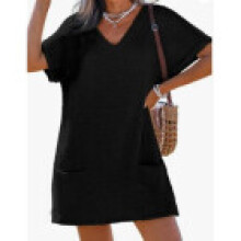 (Black, S) Up Beachwear Cover Dress With Pockets And V Neck For Women And Yoga Vacation