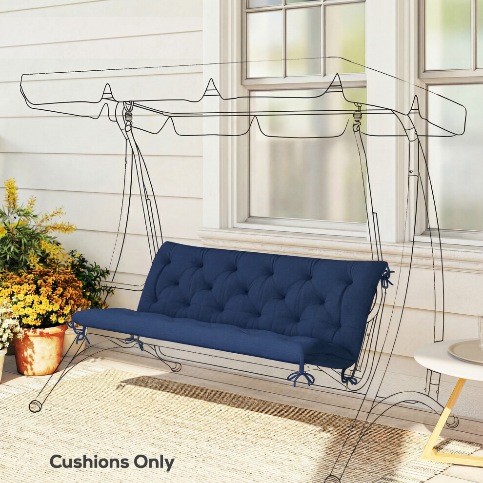 Outsunny 3 Seater Bench Cushion, Garden Chair Cushion With Back And Ties
