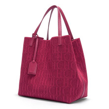 (Burgundy) CHCH Tote Bag New Large Capacity Black Simple Knitted Shopping Bag 27*20*28cm