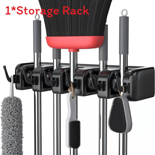 (Black 40cm)Modern Mop Broom Holder With Hooks Wall Mounted Organizer For Bathroom Use Kitchen
