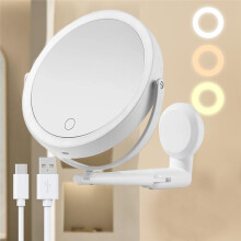 Wall Mounted Lighted Makeup Mirror with Magnification 5X, 7 Inch Double Sided Magnifying Vanity Mirror Wall Mirrors