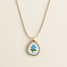 (Style A) Stainless Steel Blue Flower Pendant Necklace With Heart Accent For Summer Women