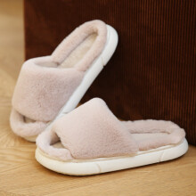 (Khaki,37)Thick Cotton House Slippers For Men Women With Antislip Eva Outsole Home For