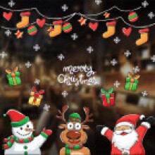 (Scarf)Christmas Wall Window Sticker Home Room Decoration New Year Decals Santa Claus