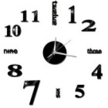 (Black) Analog Diy 3d Mirror Surface Number Wall Clock Sticker Home Modern Decor