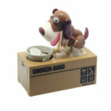 (Brown White) Puppy Dog Pet Stealing Eating Coin Money Box Piggy Storage Saving Gift Bank Kid