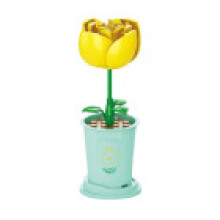 (Yellow moon,34pcs)Rose Building Blocks Diy Bricks Potted Flowers Blossoms Decoration Gift Assembly