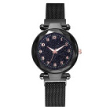 (Black) Women Fashion Luminous Numbers Starry Sky Quartz Watch Buckle Magnetic Wristwatch