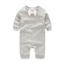 (Gray,M(59cm))Infant Bowknot Jumpsuits Kids Cotton Romper Bodysuit Outfit Clothes