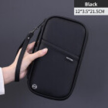 (Black 12x3.5x21.5cm) Secure Leather Passport Holder Bag With Multifunction Travel Wallet Office Home For