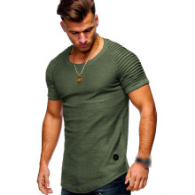 (Army Green, L) Mens Fit Slim O Neck Short Sleeve Muscle Tee Tshirt Casual Sport Shirts Tops