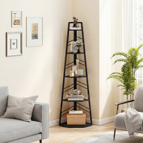 Homcom HOMCOM 5-Tier Corner Bookcase, Floor Standing Shelving Unit, Black