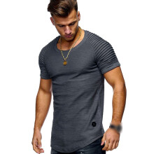 (Gray, 2XL) Mens Fit Slim O Neck Short Sleeve Muscle Tee Tshirt Casual Sport Shirts Tops