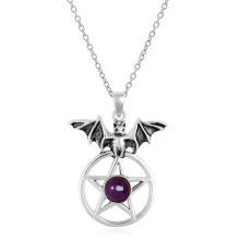 (Purple)Colar de corrente gótico prata ágata estrela morcego com pingente para roupas da moda