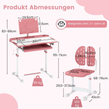 Verstelbare kinderbureau- en stoelset met kantelbaar blad, roze
