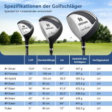 Complete golfclubset voor linkshandige heren met standtas