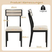 Set van 2 eetkamerstoelen, met gewatteerde zitting en poten van rubberhout.