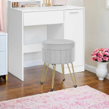 Velvet Makeup Stool - Ink Black - Round with Storage and Metal Legs