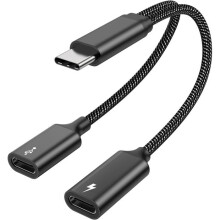 Répartiteur USB-C - TECHTA - 2 en 1 - Charge & Données - Audio USB-C - Compatible Samsung/Pixel/MacBook