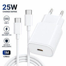TECHTA - Chargeur Rapide 25W - USB-C - Câble 1M - Compatible Samsung Galaxy A16-4G/5G -A17-4G/5G-Blanc