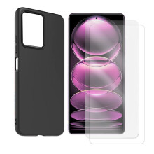 Lot de 2 Verre trempé + Coque de Protection souple silicone Noir pour Xiaomi Redmi Note 12 Pro 5G - Yuan Yuan -