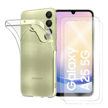 Lot de 2 Verre trempé + Coque de protection pour Samsung Galaxy A25 5G SM-A256B 6.5" Coque souple silicone transparente - Juanio -