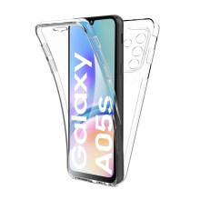 Coque pour Samsung Galaxy A05s - housse etui silicone gel fine 360 integrale (avant et arriere) + verre trempe - TRANSPARENT