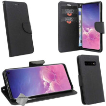 Housse etui portefeuille pour Samsung Galaxy S10 + film ecran - NOIR / NOIR