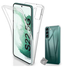 Coque silicone gel fine 360 integrale (avant et arriere) pour Samsung Galaxy S22 5G + film ecran - TRANSPARENT