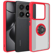 Coque Antichoc - Xiaomi 14T - Bague Métallique - Support Vidéo - Rouge