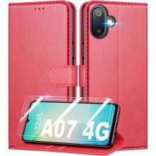 Étui Portefeuille - TECHTA - pour Samsung Galaxy A07 4G - 2 Verres Trempés - Pochette à Rabat Cuir PU - Rouge
