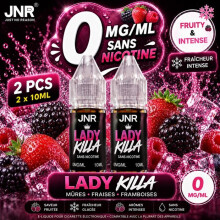 JNR - E-liquide Lady Killa 0MG/ML - Sans Nicotine - Mûres, Fraises & Framboises - Lot de 2 x 10ML