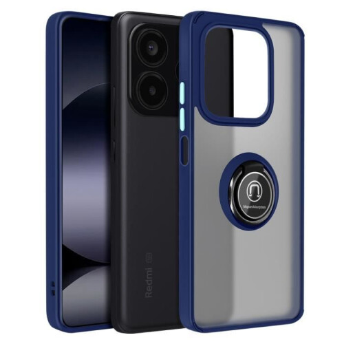 Coque Antichoc - Xiaomi - Redmi Note 14 5G - Bague Support - Finition Métallique - Bleu Nuit