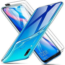 Coque Huawei P Smart Z 6.59" Transparente+ 2 Verre trempé Protection écran,Souple Silicone étui Protecteur Bumper Clair TPU