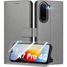 Étui Portefeuille - TECHTA - pour Xiaomi Redmi A7 Pro 4G - 2 Verres Trempés - Pochette à Rabat Cuir PU - Gris