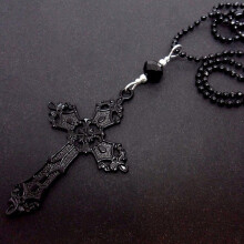 (Rhombus Beads)Gothic Black Cross Chain Jewelry With Alloy Pendant For Fashionforward Office And Styles Casual