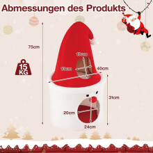 Kerstkrabpaal met mandje, 75 cm, rood, pluche bovenkant