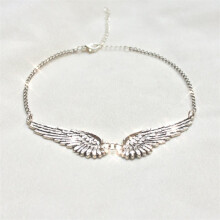 (Silver)Colar pingente de penas asas de anjo com corrente cruzada para roupas da moda antigas e casuais